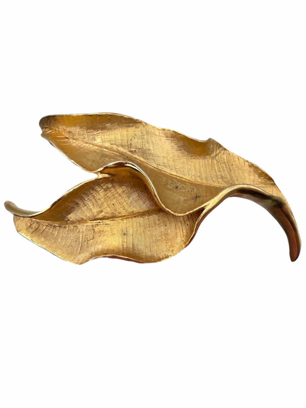 Vintage Capri Signed Gold Tone Sculptural Leaf Brooch Pin 3.5”